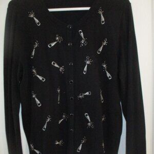 Talbots Black Champagne Button Down Sweater Ladies Large